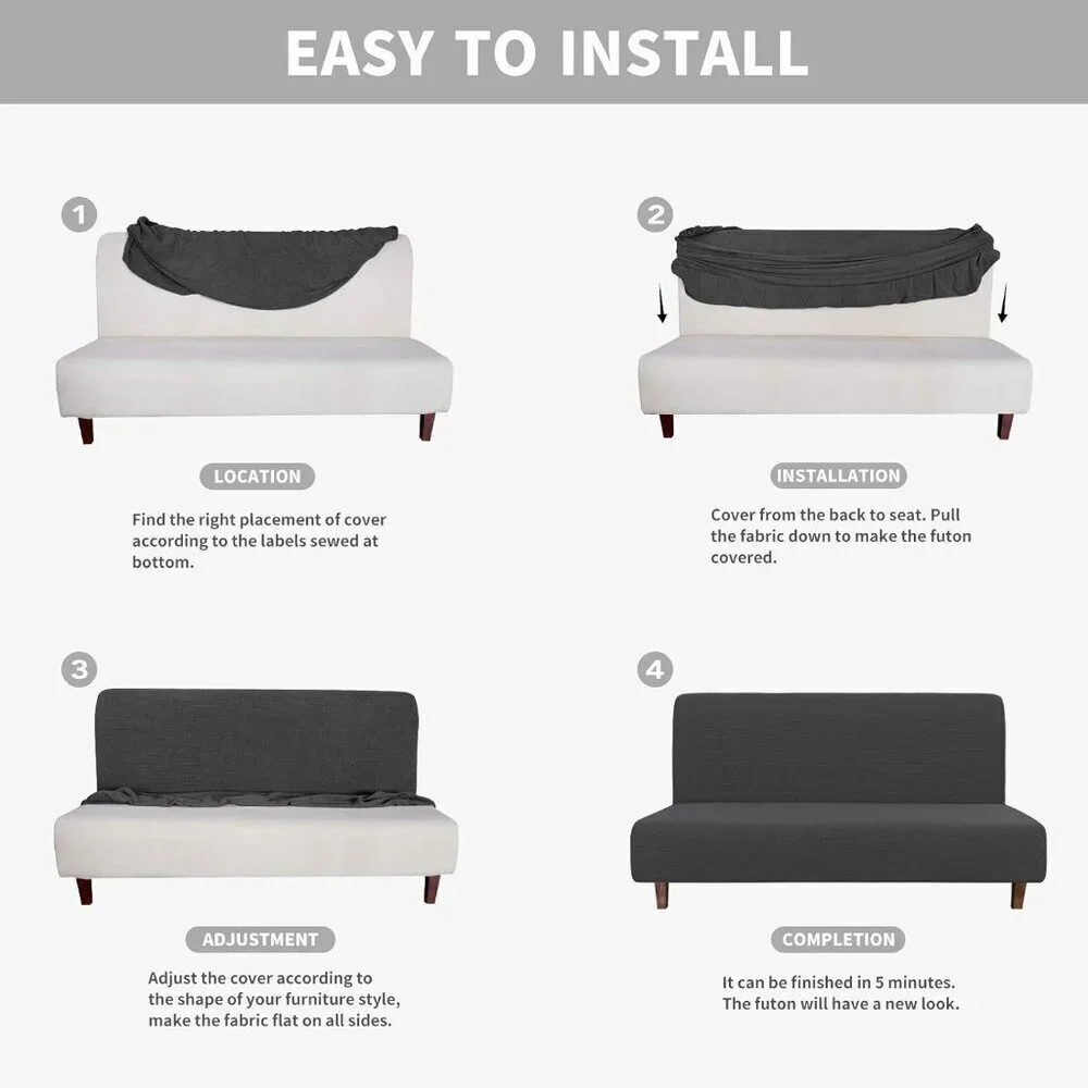 EASY GOING DARK GRAY 100% WATERPROOF FUTON SOFA SLIPCOVER NWT